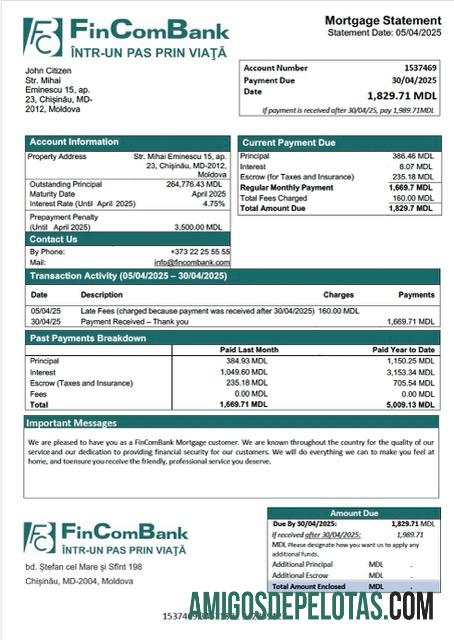 para download Modelo Word e PDF de declaração de hipoteca FinComBank da Moldávia